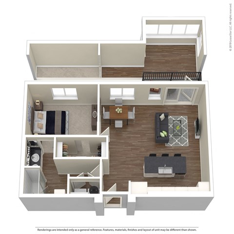 Floor plan for 1 bed, 1 bath, 892 sqft